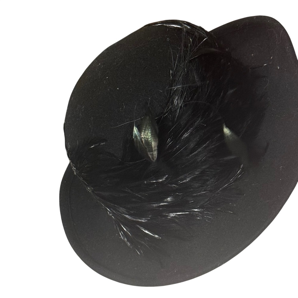 Cappelli Straworld‎ Inc Black Wool Felt Feather Trim Dress Hat Womens Vintage
